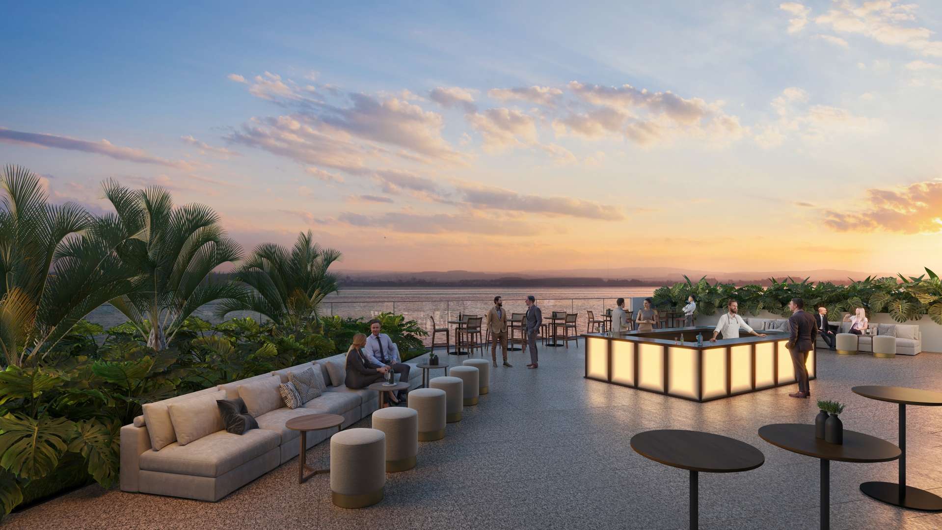 Área externa com vista para o Guaíba